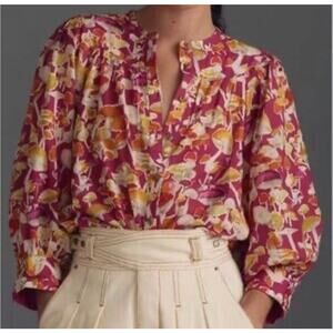Maeve by Anthropologie Long Sleeve Femme Collarless Shirt Size S Purple/Orange
